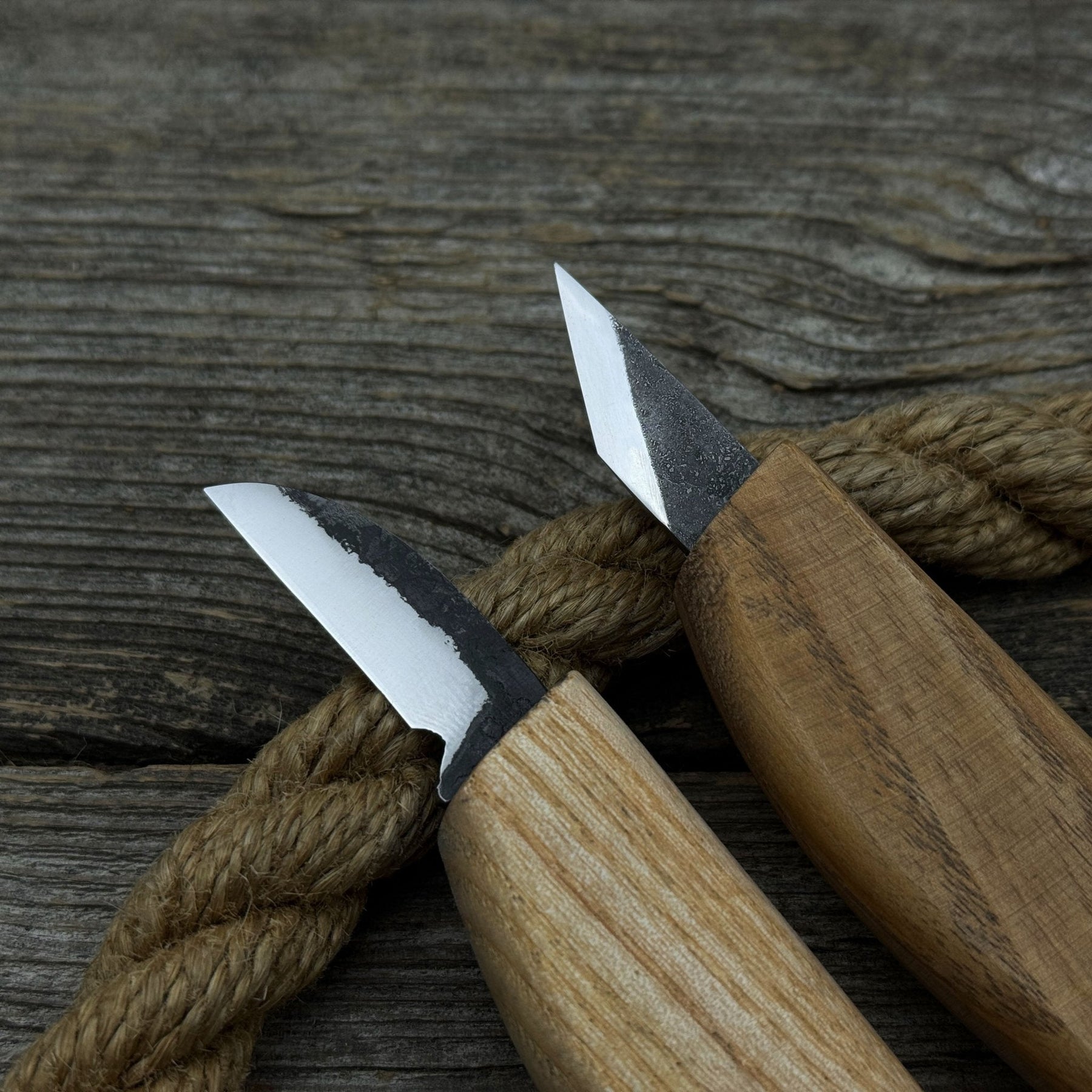 2-Piece Wood Carving Knife Set with Leather Strop detail view by Sharky Forged Steel Tools