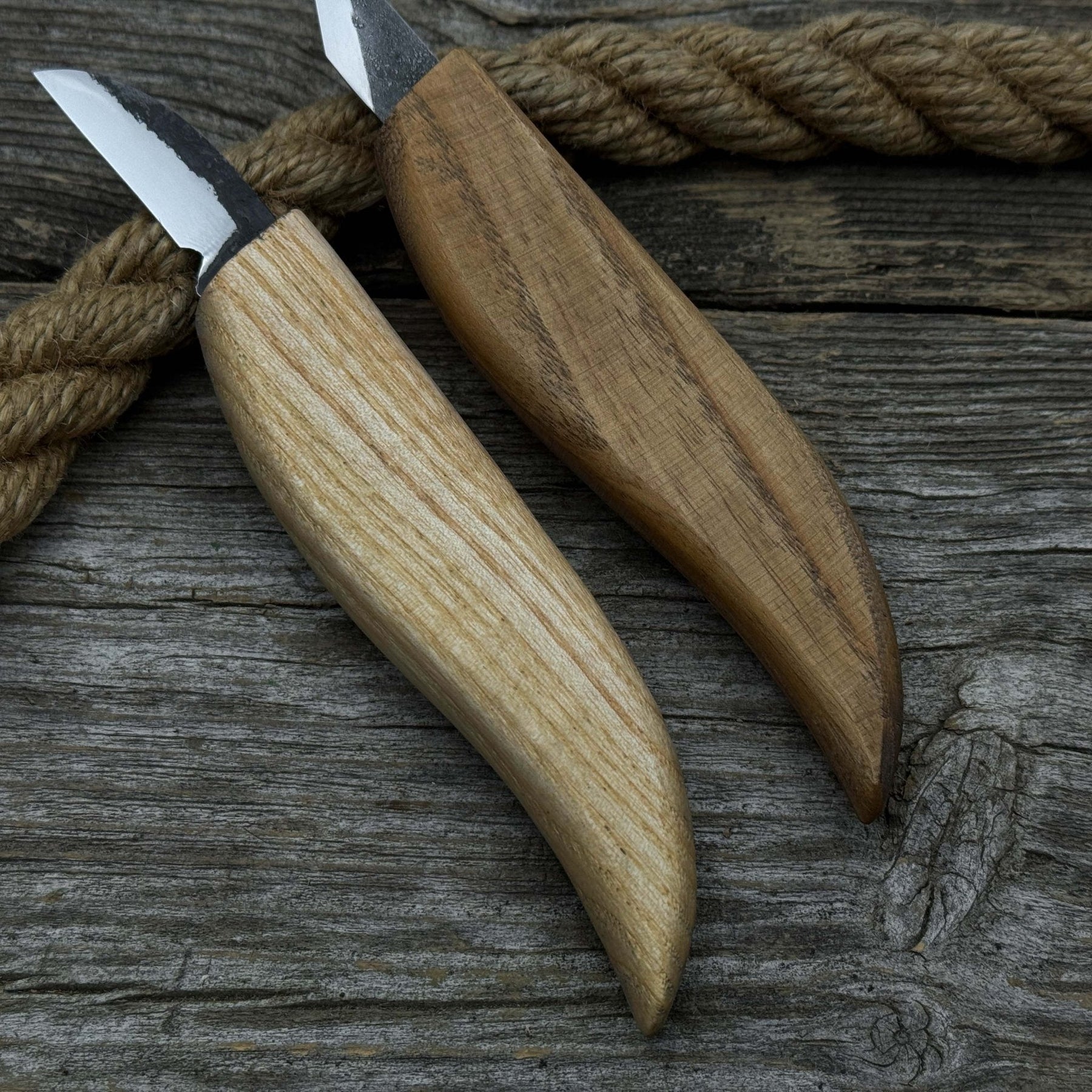 2-Piece Wood Carving Knife Set with Leather Strop detail view by Sharky Forged Steel Tools