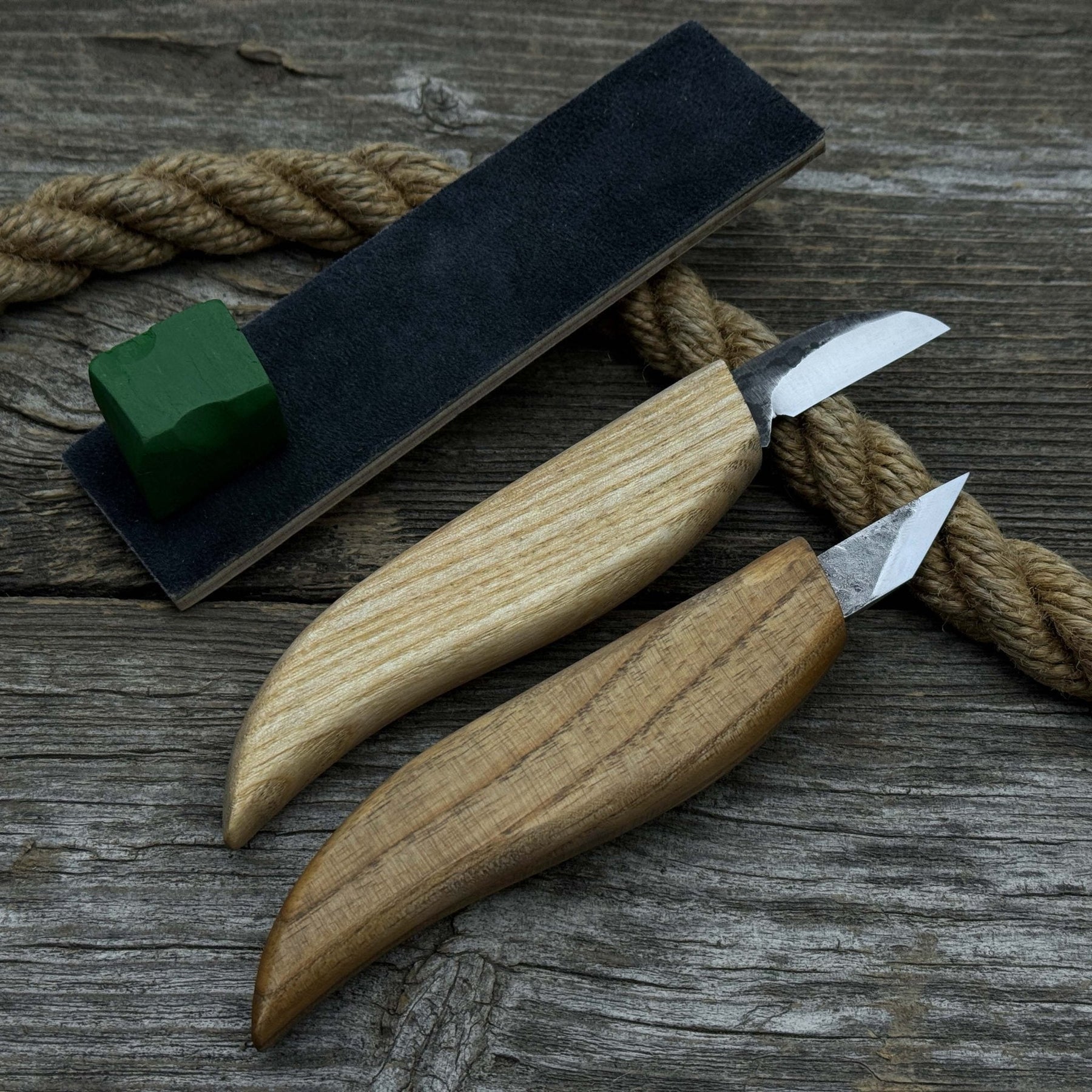 2-Piece Wood Carving Knife Set with Leather Strop by Sharky Forged Steel Tools