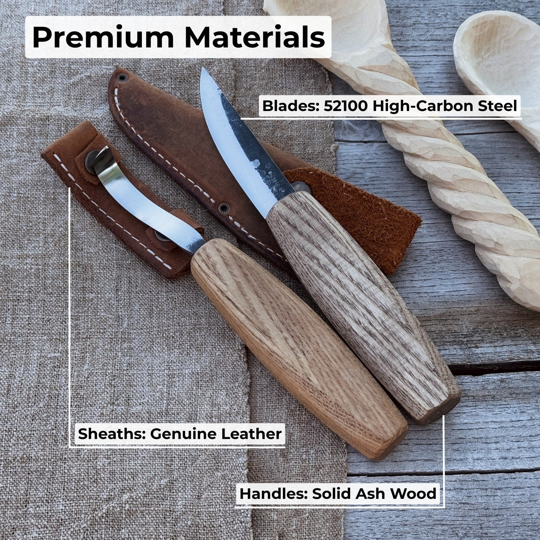 2-Piece Wooden Spoon Carving Set detail view by Sharky Forged Steel Tools