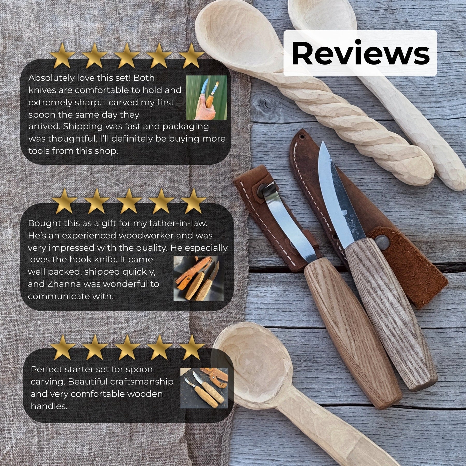 2-Piece Wooden Spoon Carving Set detail view by Sharky Forged Steel Tools