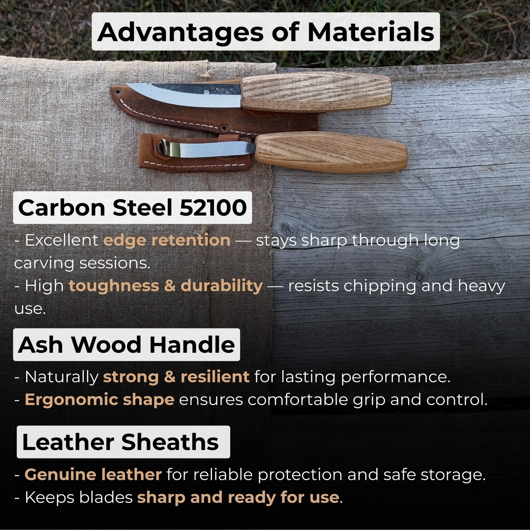 2-Piece Wooden Spoon Carving Set detail view by Sharky Forged Steel Tools