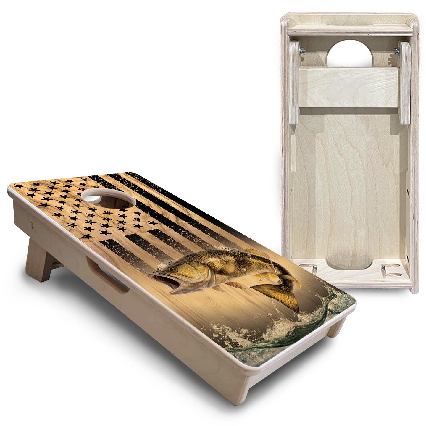 Light Wood Deer & Fish Flag - Mini or Vacation Size Cornhole Boards by Cornhole Solutions, custom cornhole board detail photo 9