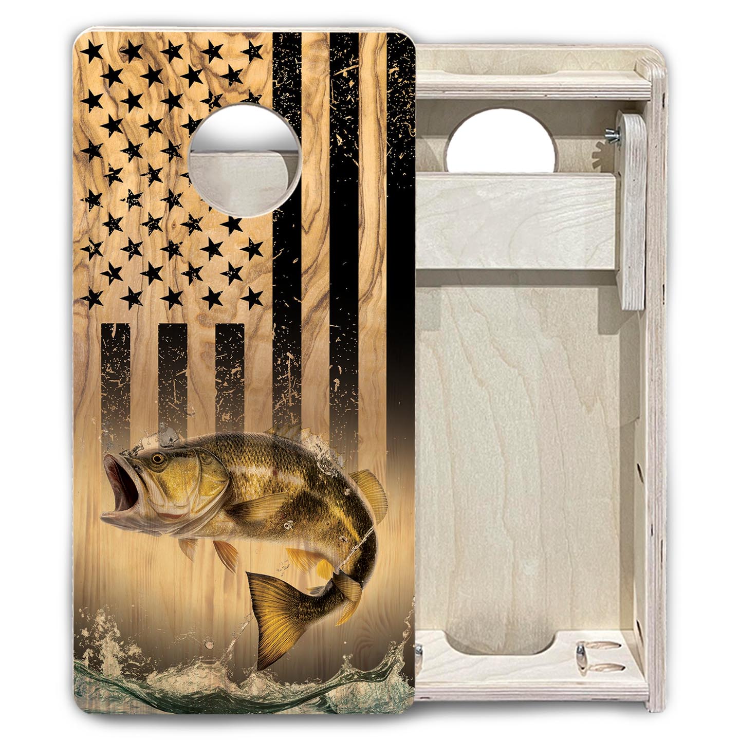 Light Wood Deer & Fish Flag - Mini or Vacation Size Cornhole Boards by Cornhole Solutions, custom cornhole board detail photo 10