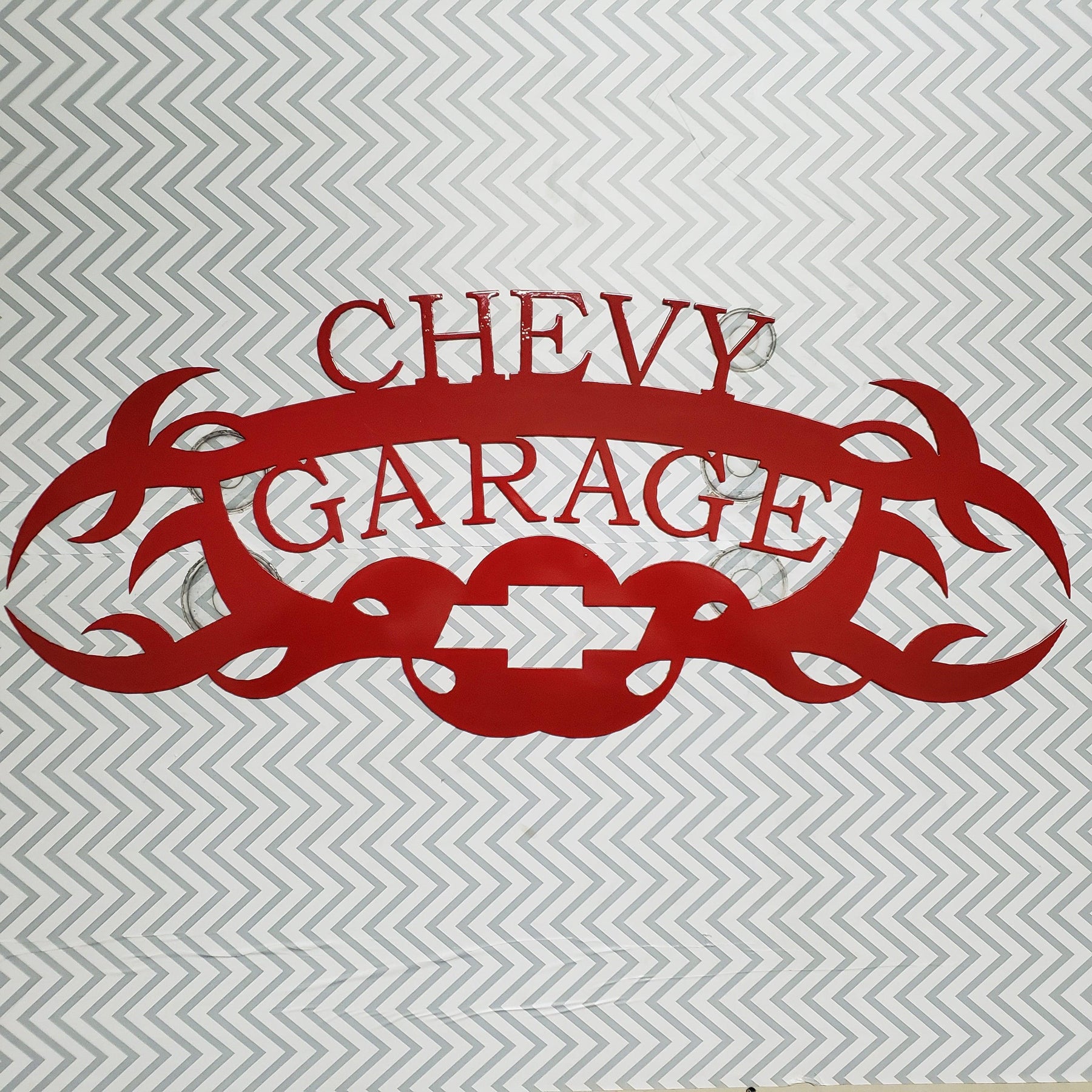Chevy Garage Metal Sign – Custom Plasma Cut Steel Wall Decor for Garage, Shop, or Mancave