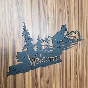 Bear Cub Welcome Sign for Cabin – Plasma Cut Steel Wall Art – Rustic 21"x9" Bear Decor for Porch, Entryway, or Lake House