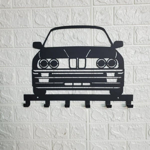 BMW E30 Key Holder – Full Front View Steel Wall Mounted Key Rack – Classic Car Organizer 12"x8" by Martin Metalwork LLC