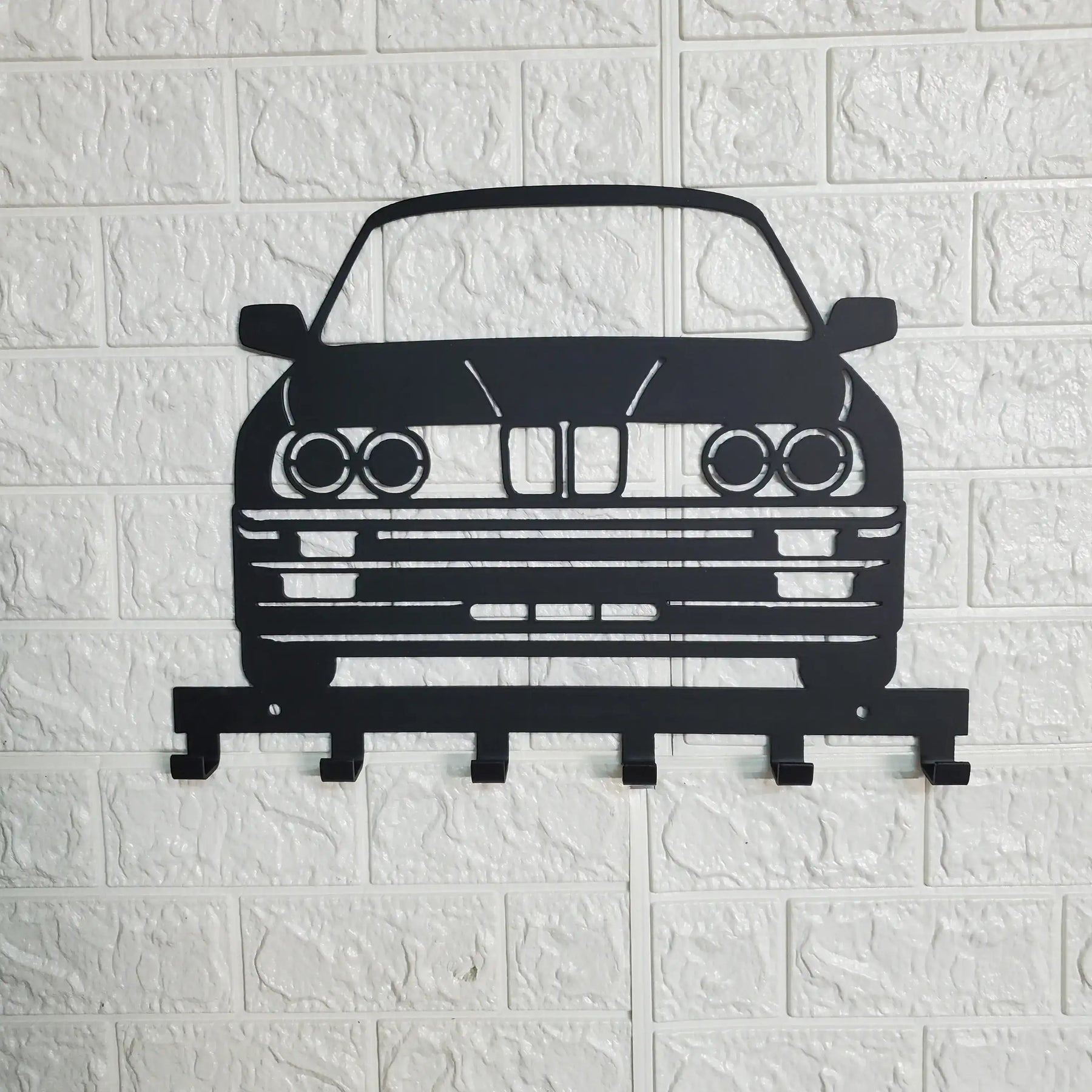 BMW E30 Key Holder – Full Front View Steel Wall Mounted Key Rack – Classic Car Organizer 12"x8" detail view by Martin