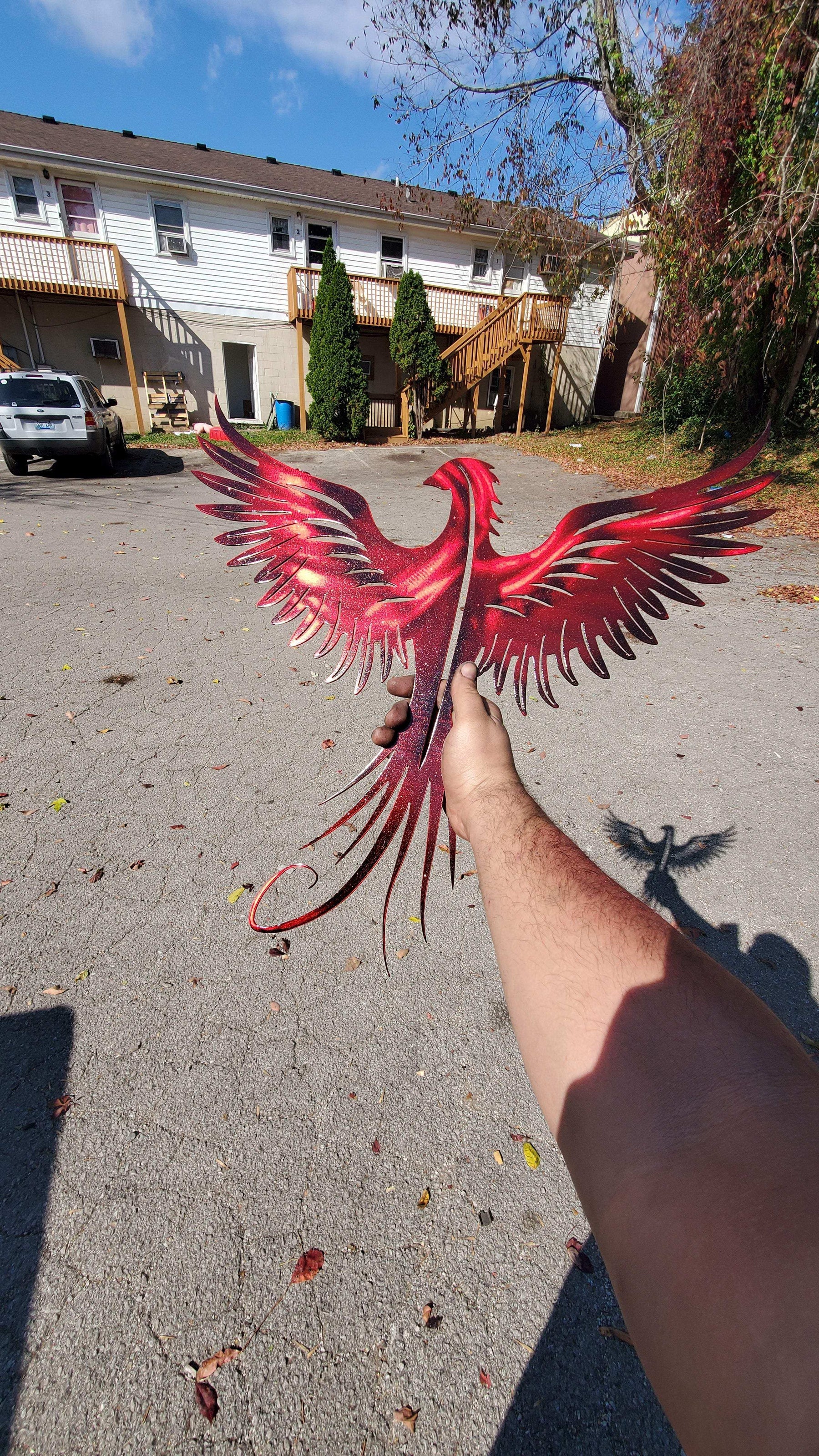 23-inch Phoenix metal wall decor with translucent finish
