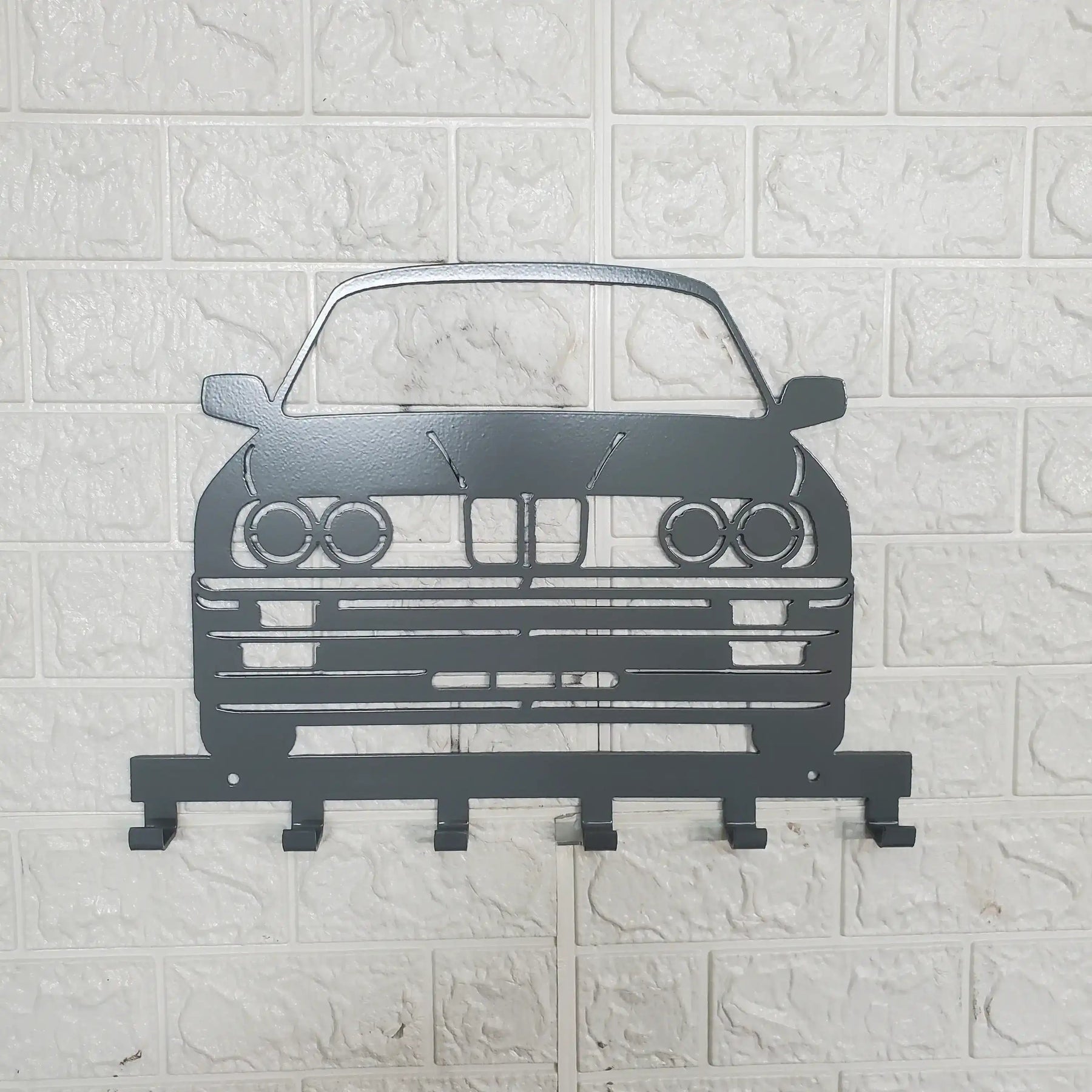 BMW E30 Key Holder – Full Front View Steel Wall Mounted Key Rack – Classic Car Organizer 12"x8" detail view by Martin