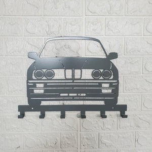 BMW E30 Key Holder – Full Front View Steel Wall Mounted Key Rack – Classic Car Organizer 12"x8" detail view by Martin