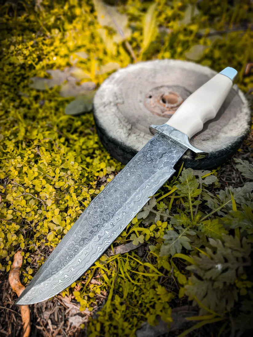 17" Handmade Bowie Knife, Damascus Steel Bowie Knife, Damascus Steel Hunting knife, Rain Drop pattern Damascus Bowie Knife, Birthday gift, gift for him, wedding gift, anniversary gift, Thanksgiving gift, valentine, Father Day Gift