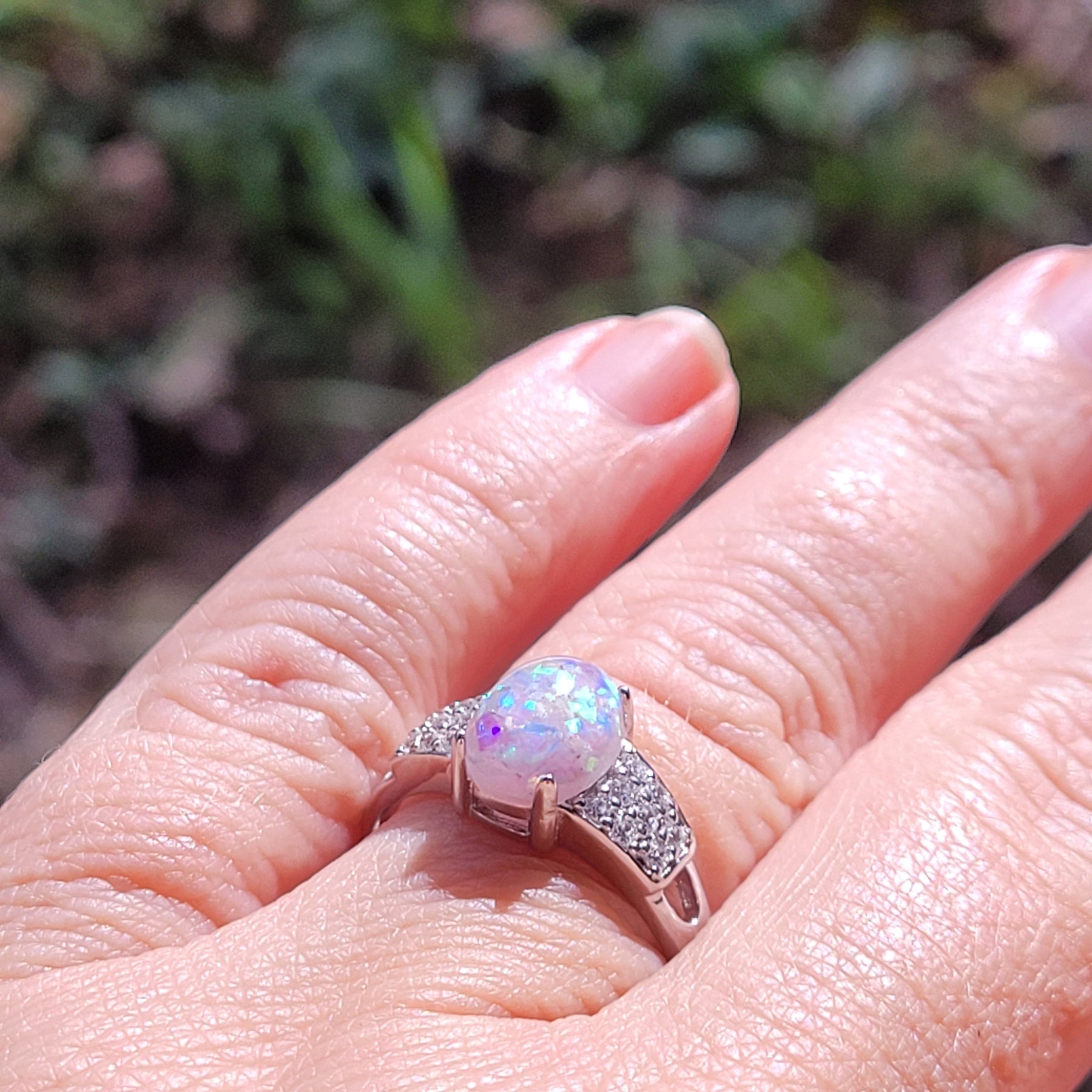 Memorial Opal Princess Ring * Ashes Infused with Opals by Cotton Street Art Company, handmade jewelry detail photo 2