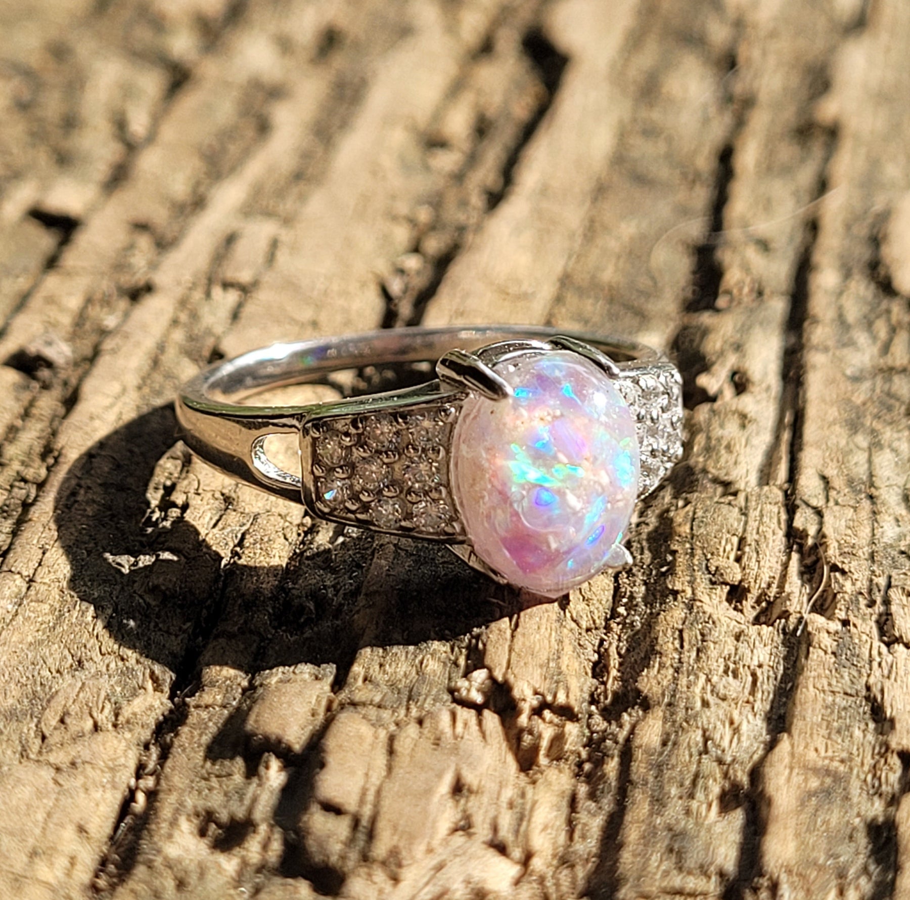 Memorial Opal Princess Ring * Ashes Infused with Opals by Cotton Street Art Company, handmade jewelry detail photo 3