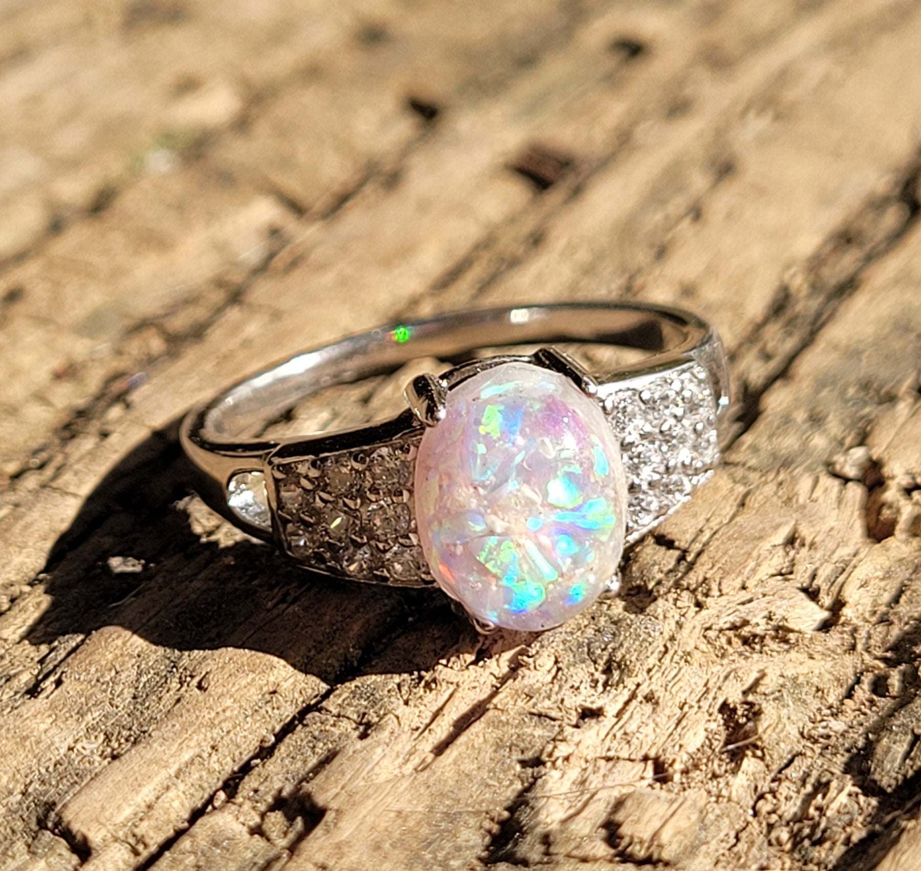 Memorial Opal Princess Ring * Ashes Infused with Opals by Cotton Street Art Company, handmade jewelry detail photo 5
