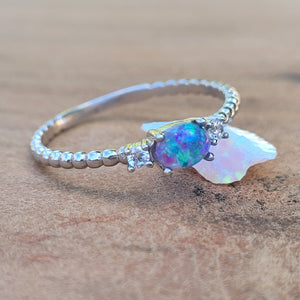 Stackable Memory Opal Ring Made w/ Cremation Ash, Dirt, Hair, or Sand by Cotton Street Art Company, handmade jewelry main product photo