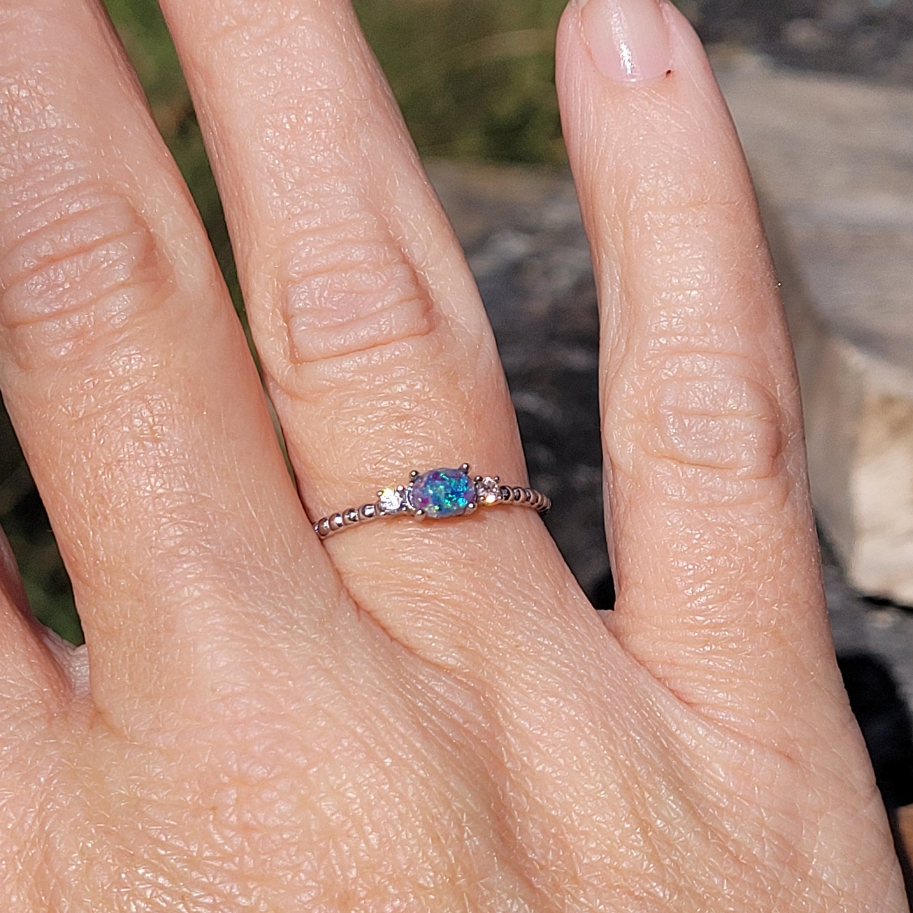 Stackable Memory Opal Ring Made w/ Cremation Ash, Dirt, Hair, or Sand by Cotton Street Art Company, handmade jewelry detail photo 8