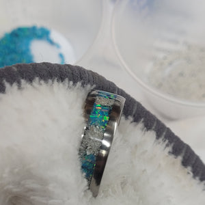 The Lost Luna Memorial Ring - Cremation Ash and Opal - Glow-in-the-Dark - Titanium by Cotton Street Art Company, handmade jewelry detail photo 8