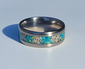 The Lost Luna Memorial Ring - Cremation Ash and Opal - Glow-in-the-Dark - Titanium by Cotton Street Art Company, handmade jewelry detail photo 6