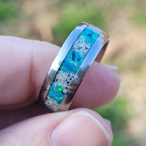 The Lost Luna Memorial Ring - Cremation Ash and Opal - Glow-in-the-Dark - Titanium by Cotton Street Art Company, handmade jewelry detail photo 3