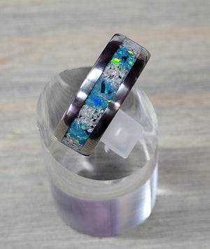 The Lost Luna Memorial Ring - Cremation Ash and Opal - Glow-in-the-Dark - Titanium by Cotton Street Art Company, handmade jewelry detail photo 5
