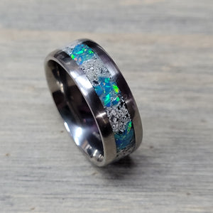 The Lost Luna Memorial Ring - Cremation Ash and Opal - Glow-in-the-Dark - Titanium by Cotton Street Art Company, handmade jewelry main product photo