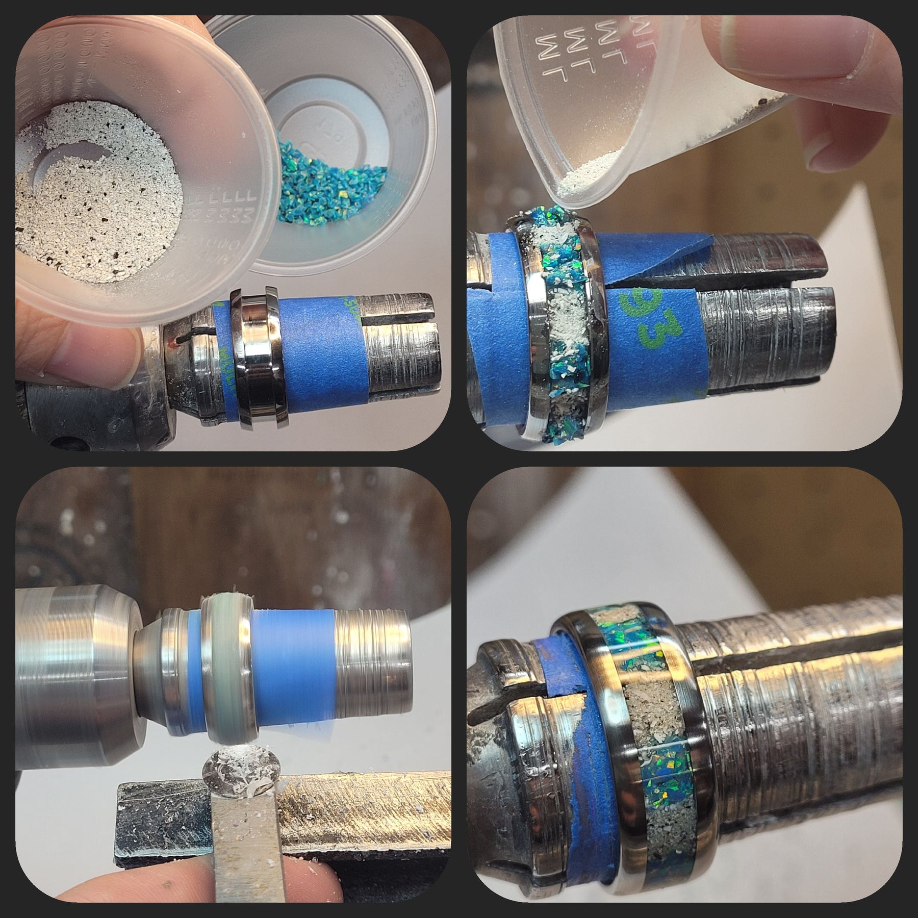 The Lost Luna Memorial Ring - Cremation Ash and Opal - Glow-in-the-Dark - Titanium by Cotton Street Art Company, handmade jewelry detail photo 7