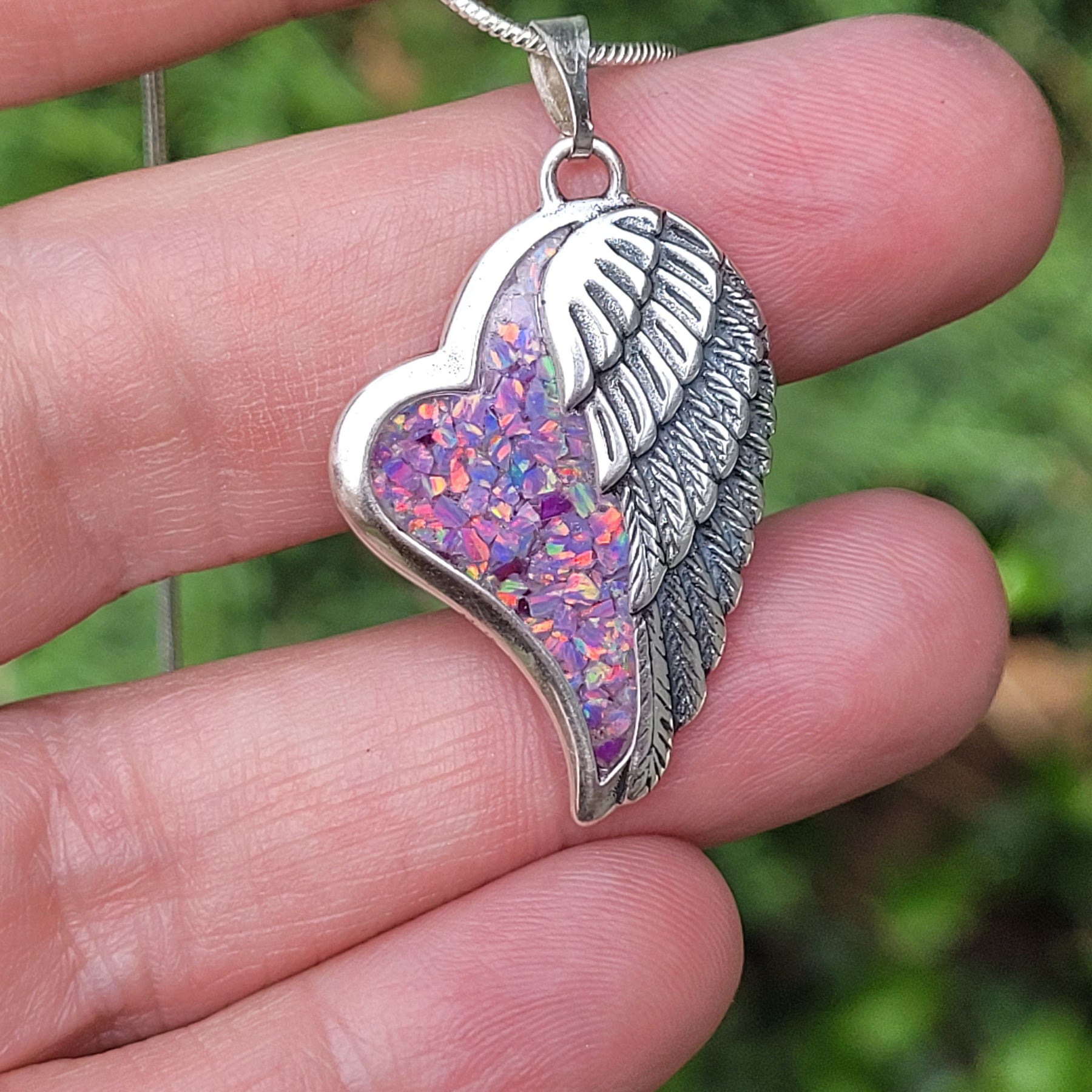Wings of Love Memorial Pendant by Cotton Street Art Company, handmade jewelry detail photo 6