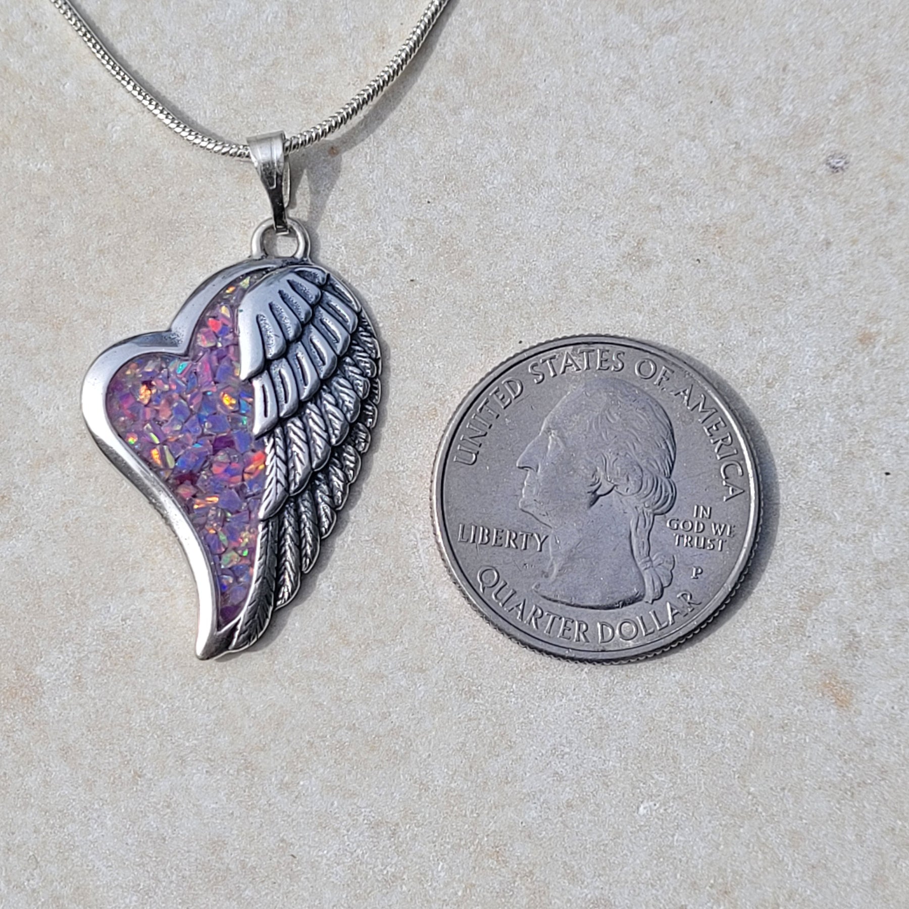 Wings of Love Memorial Pendant by Cotton Street Art Company, handmade jewelry detail photo 4