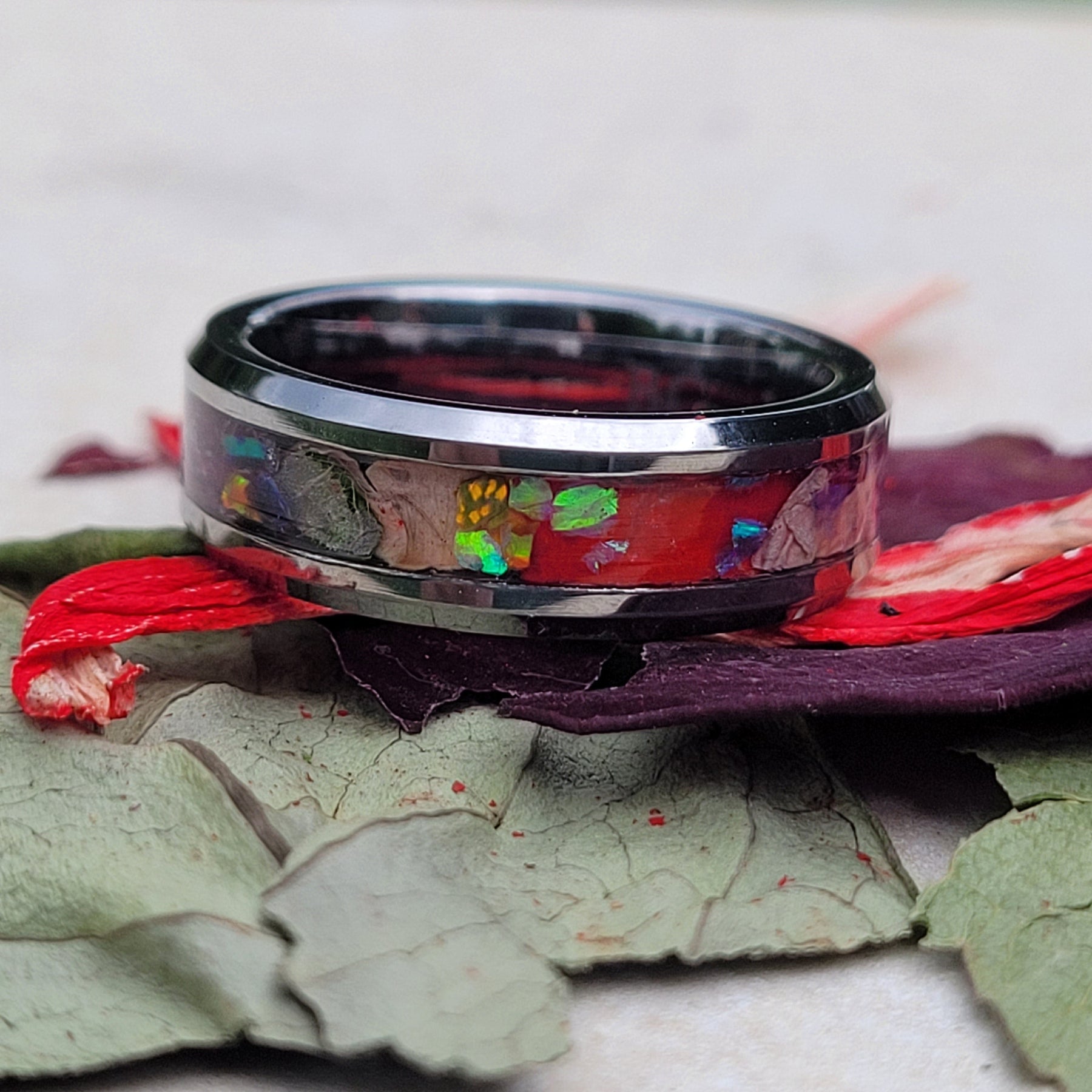 Dried Flowers & Opal Ring ~ Handmade with the Flowers You Send by Cotton Street Art Company, handmade jewelry detail photo 6