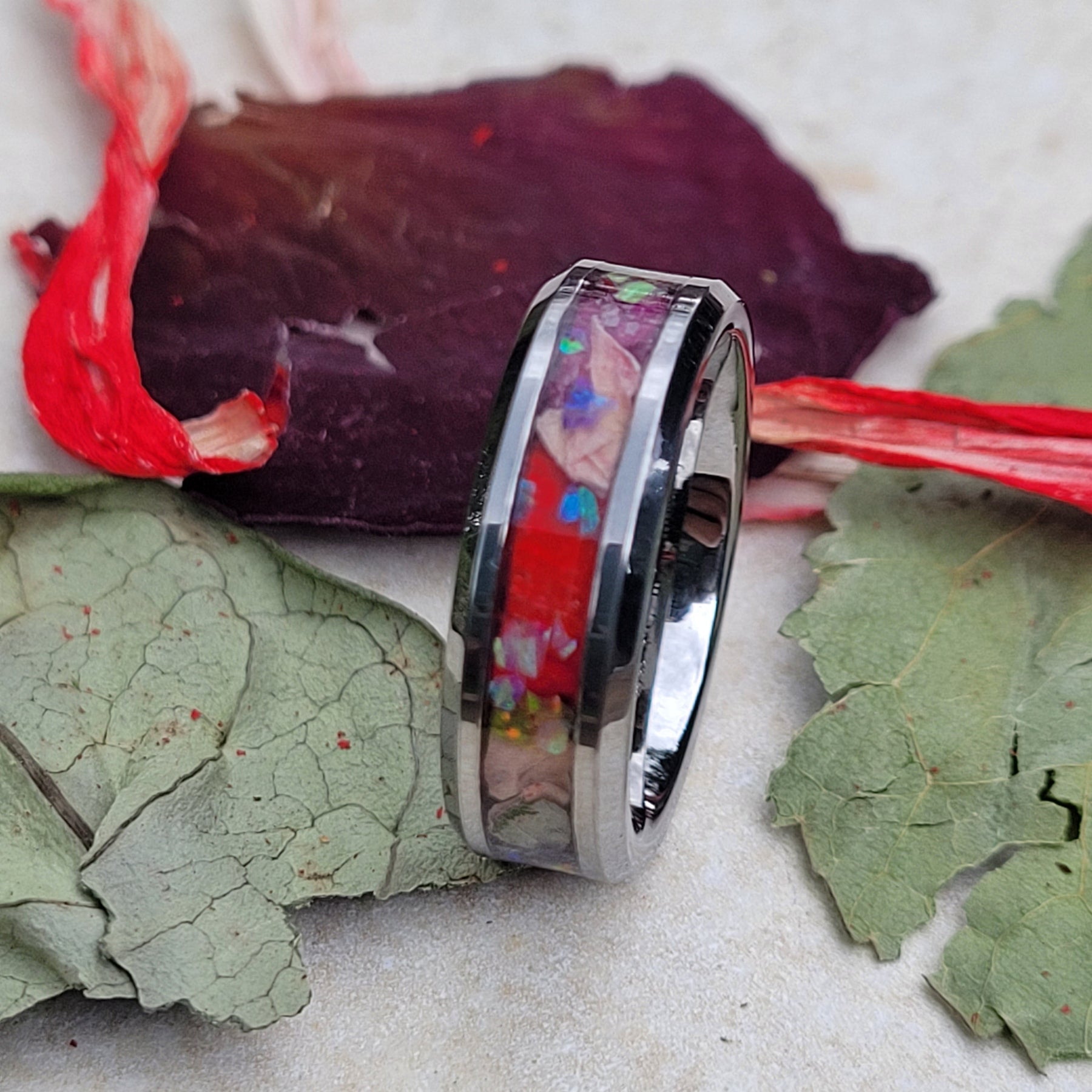 Dried Flowers & Opal Ring ~ Handmade with the Flowers You Send by Cotton Street Art Company, handmade jewelry detail photo 3