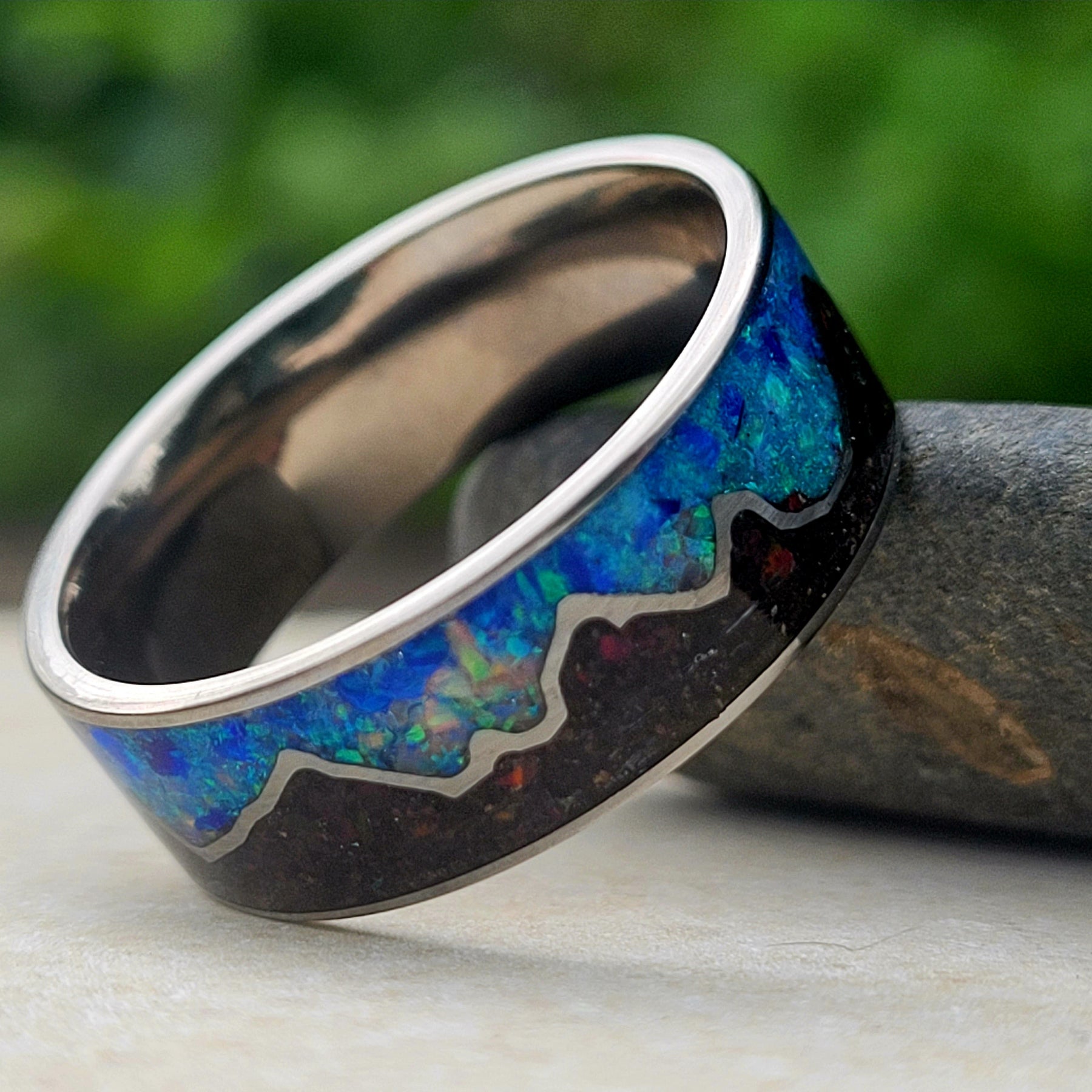 Keepsake Memory Ring "Mountains On My Mind" Titanium Band by Cotton Street Art Company, handmade jewelry detail photo 9