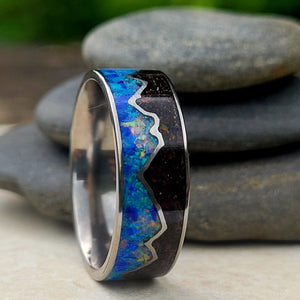 Keepsake Memory Ring "Mountains On My Mind" Titanium Band by Cotton Street Art Company, handmade jewelry detail photo 7