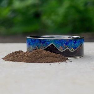 Keepsake Memory Ring "Mountains On My Mind" Titanium Band by Cotton Street Art Company, handmade jewelry detail photo 5