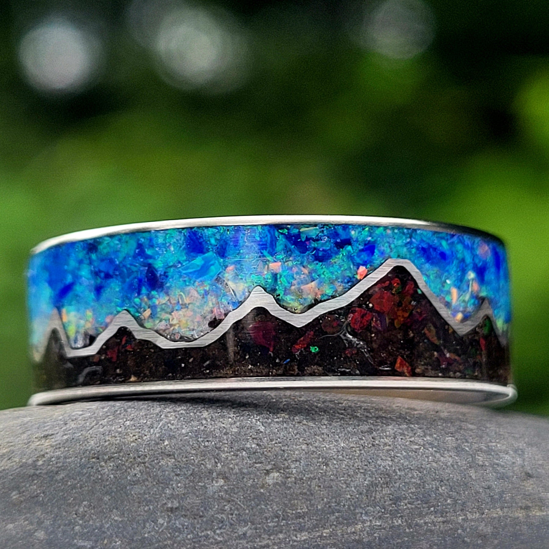 Keepsake Memory Ring "Mountains On My Mind" Titanium Band by Cotton Street Art Company, handmade jewelry detail photo 10
