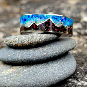 Keepsake Memory Ring "Mountains On My Mind" Titanium Band by Cotton Street Art Company, handmade jewelry main product photo
