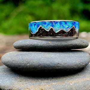 Keepsake Memory Ring "Mountains On My Mind" Titanium Band by Cotton Street Art Company, handmade jewelry detail photo 8