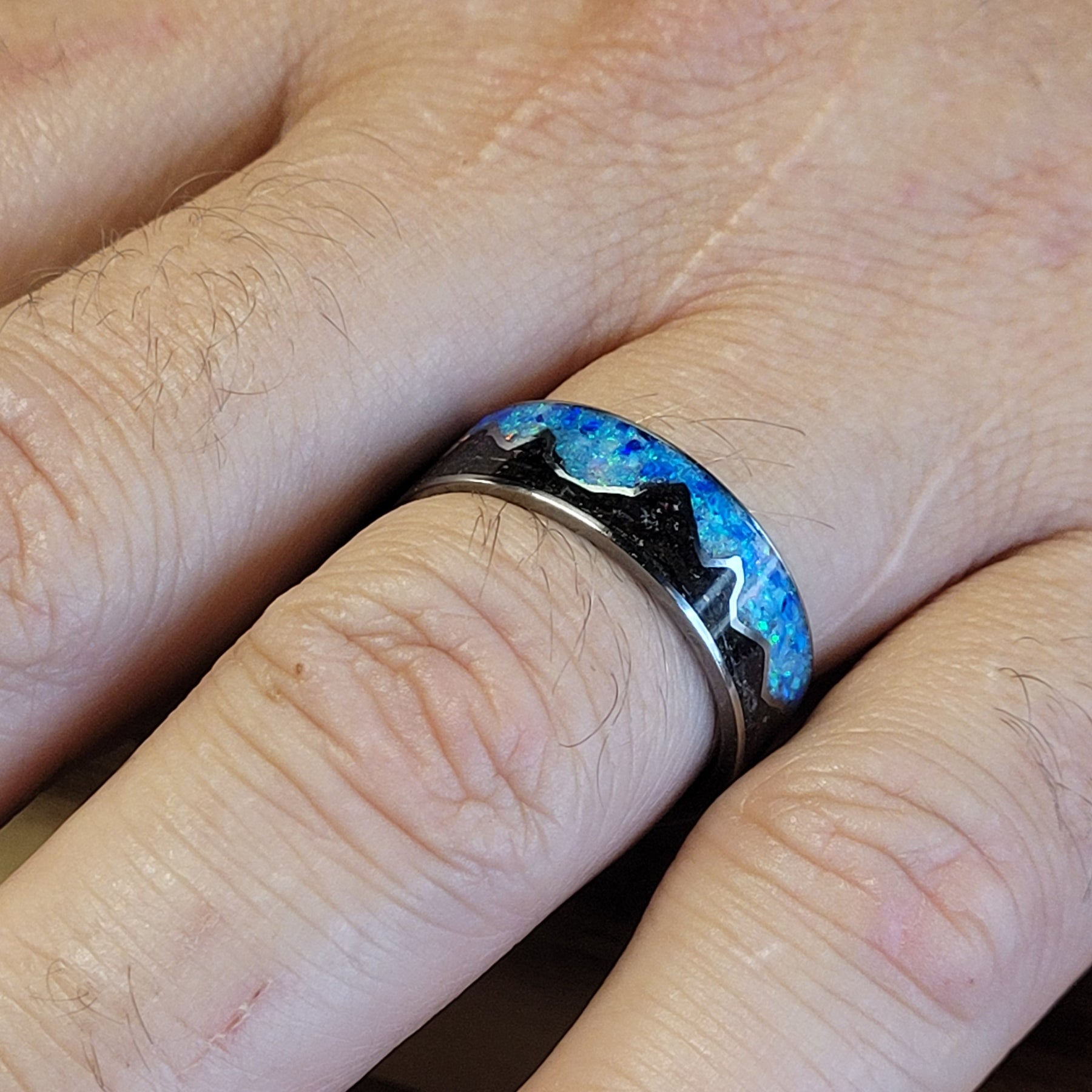Keepsake Memory Ring "Mountains On My Mind" Titanium Band by Cotton Street Art Company, handmade jewelry detail photo 4