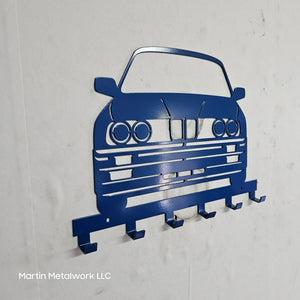 BMW E30 Key Holder – Full Front View Steel Wall Mounted Key Rack – Classic Car Organizer 12"x8" detail view by Martin