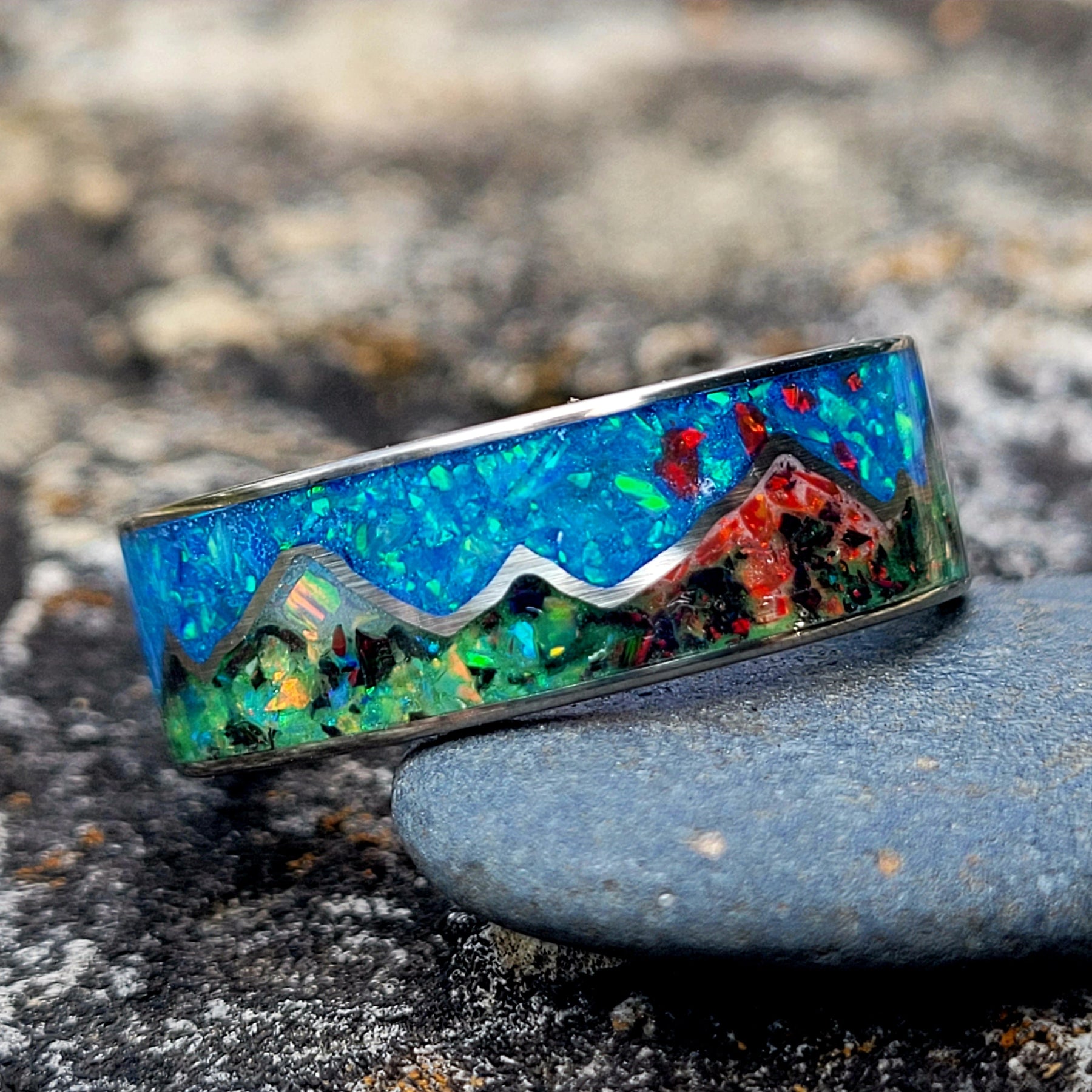 Mountains of Fire & Ice Ring - Titanium Ring by Cotton Street Art Company, handmade jewelry detail photo 2