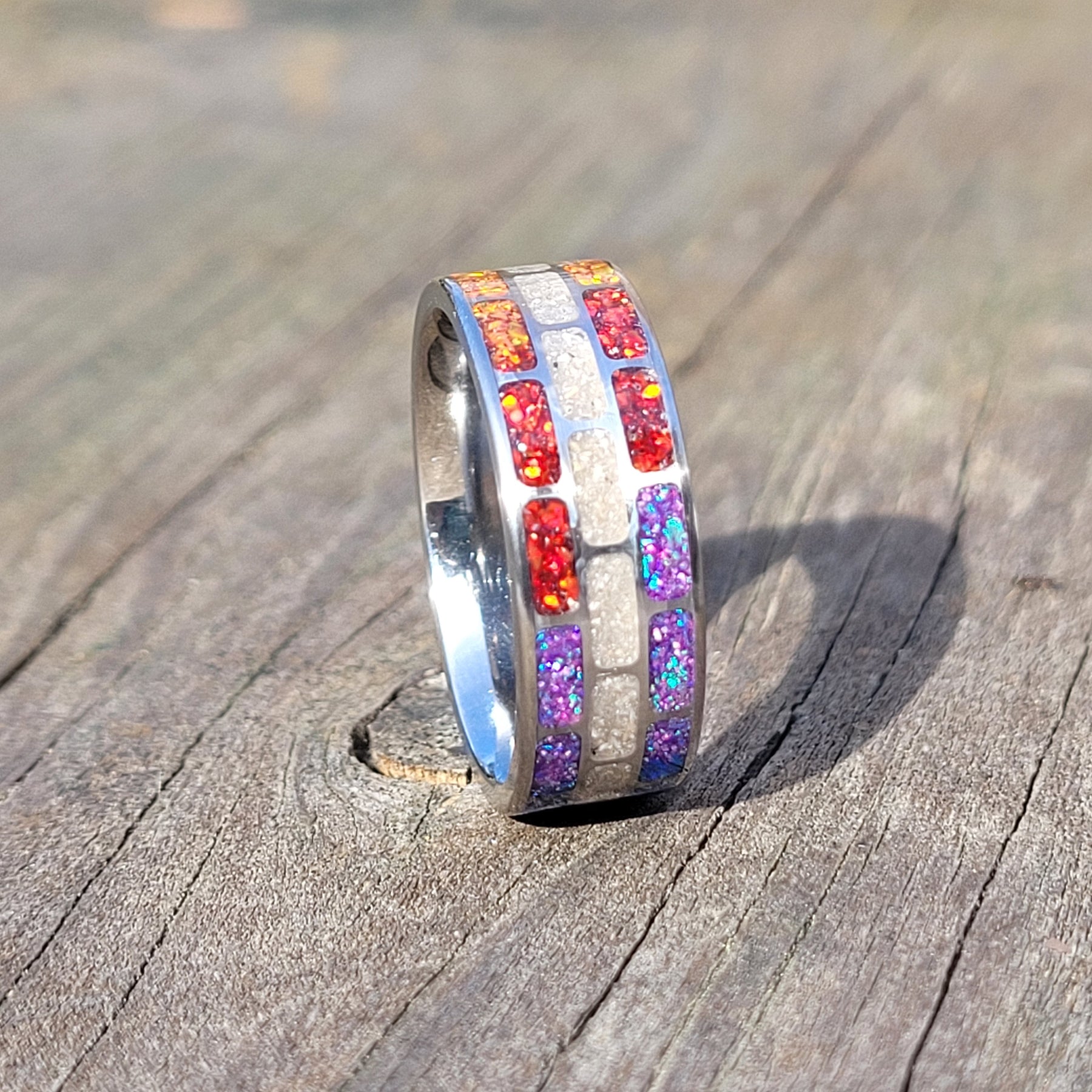 Road To The Rainbow Bridge Memorial Ring by Cotton Street Art Company, handmade jewelry detail photo 6