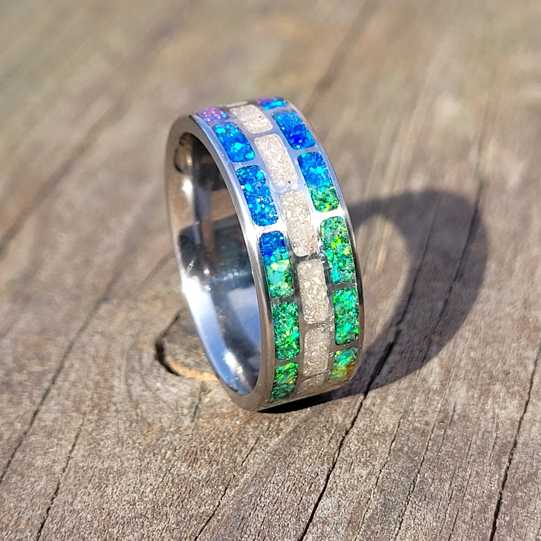 Road To The Rainbow Bridge Memorial Ring by Cotton Street Art Company, handmade jewelry detail photo 8