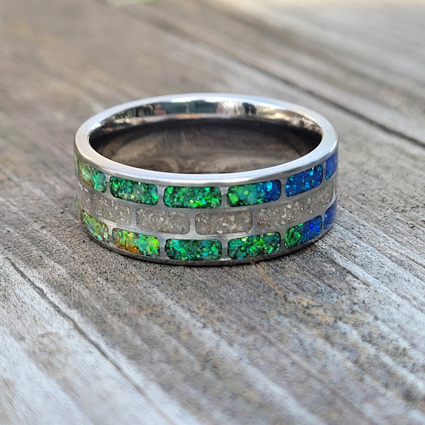 Road To The Rainbow Bridge Memorial Ring by Cotton Street Art Company, handmade jewelry detail photo 7