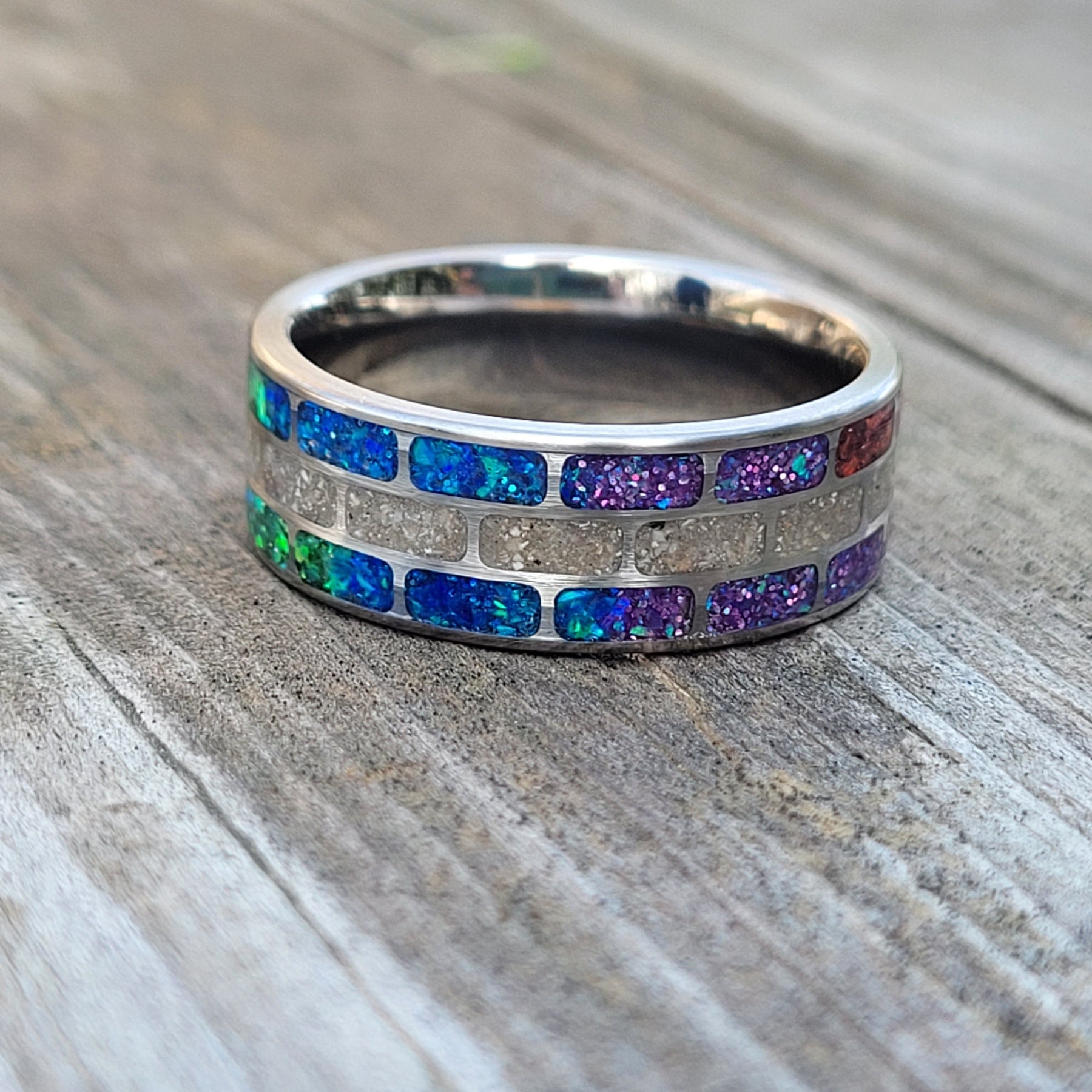 Road To The Rainbow Bridge Memorial Ring by Cotton Street Art Company, handmade jewelry detail photo 3