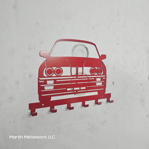 BMW E30 Key Holder – Full Front View Steel Wall Mounted Key Rack – Classic Car Organizer 12"x8"