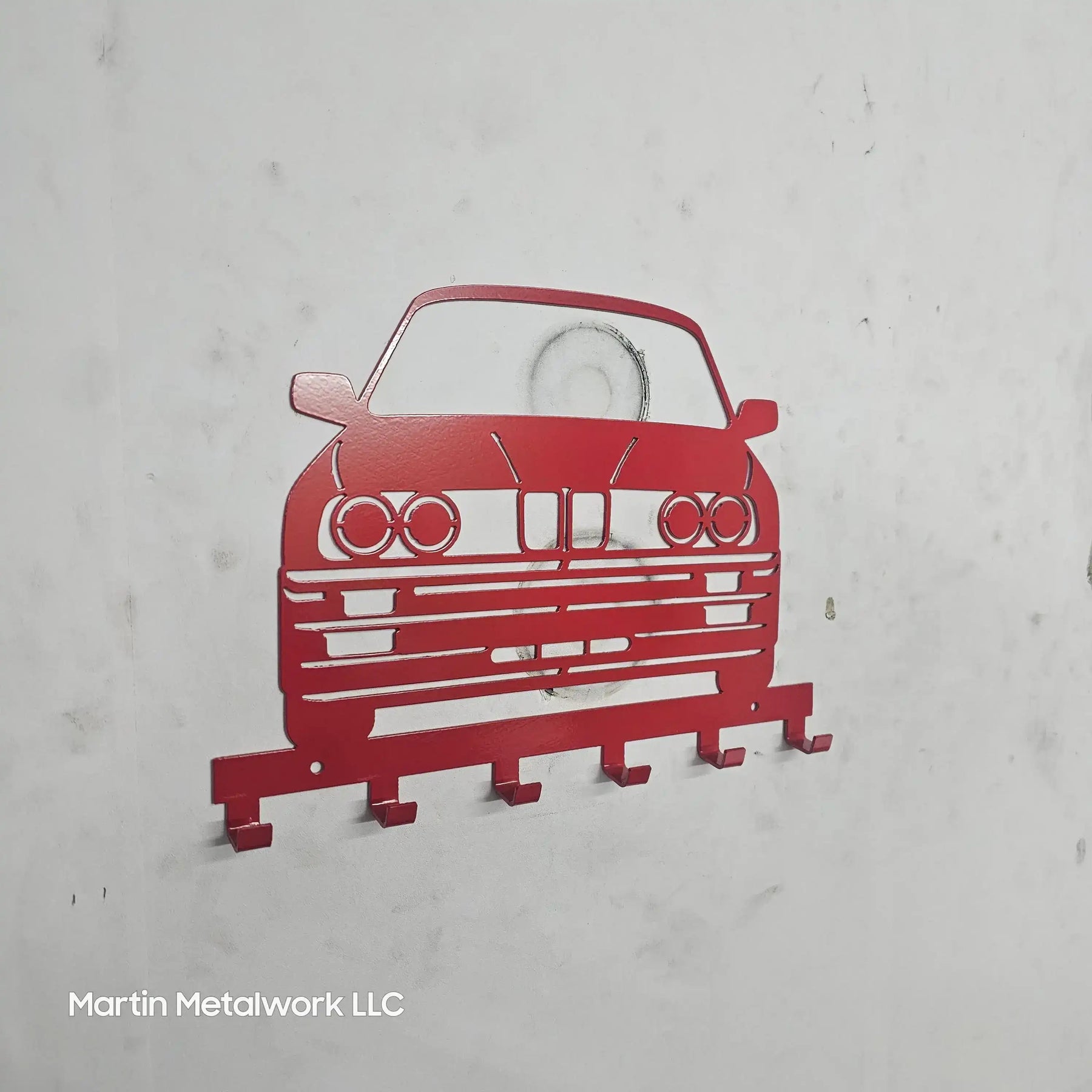 BMW E30 Key Holder – Full Front View Steel Wall Mounted Key Rack – Classic Car Organizer 12"x8" detail view by Martin