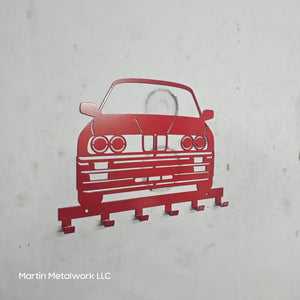 BMW E30 Key Holder – Full Front View Steel Wall Mounted Key Rack – Classic Car Organizer 12"x8" detail view by Martin