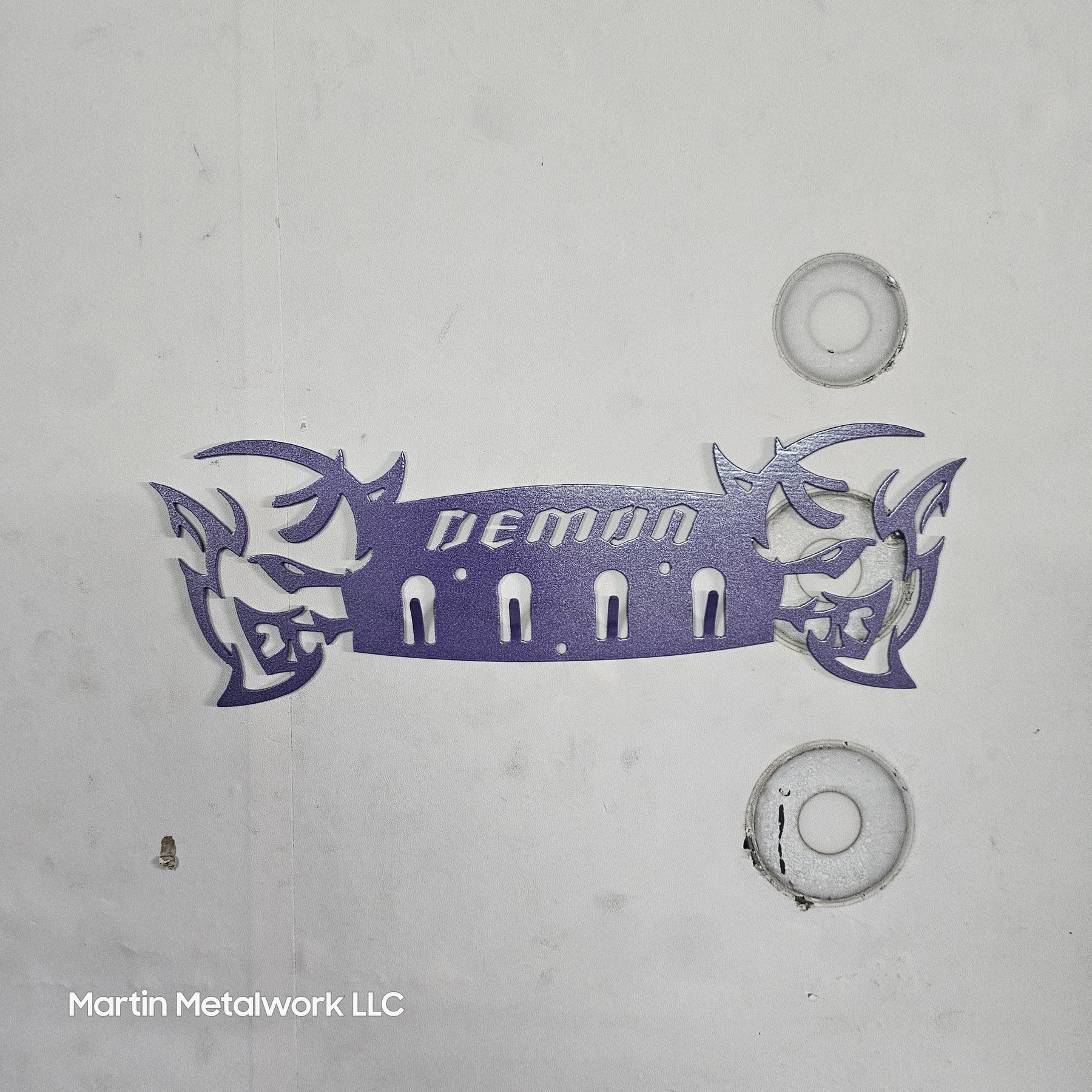 Dodge Demon Muscle Car Key Hanger – Steel Wall Mounted 4-Hook Key Rack – Garage Organizer 12"x4"