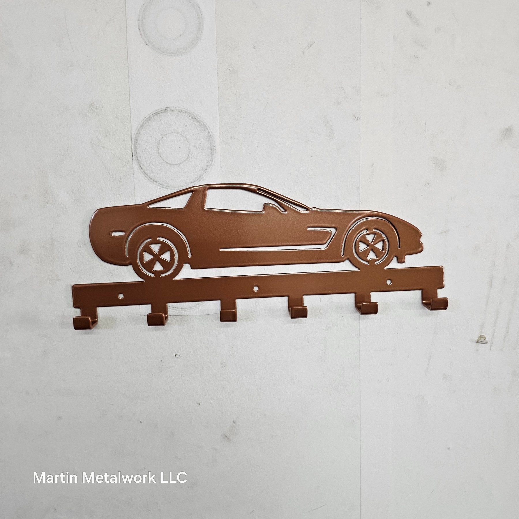 Chevy Corvette Z06 Keychain Rack – Steel Wall Mounted Sports Car Organizer detail view by Martin Metalwork LLC
