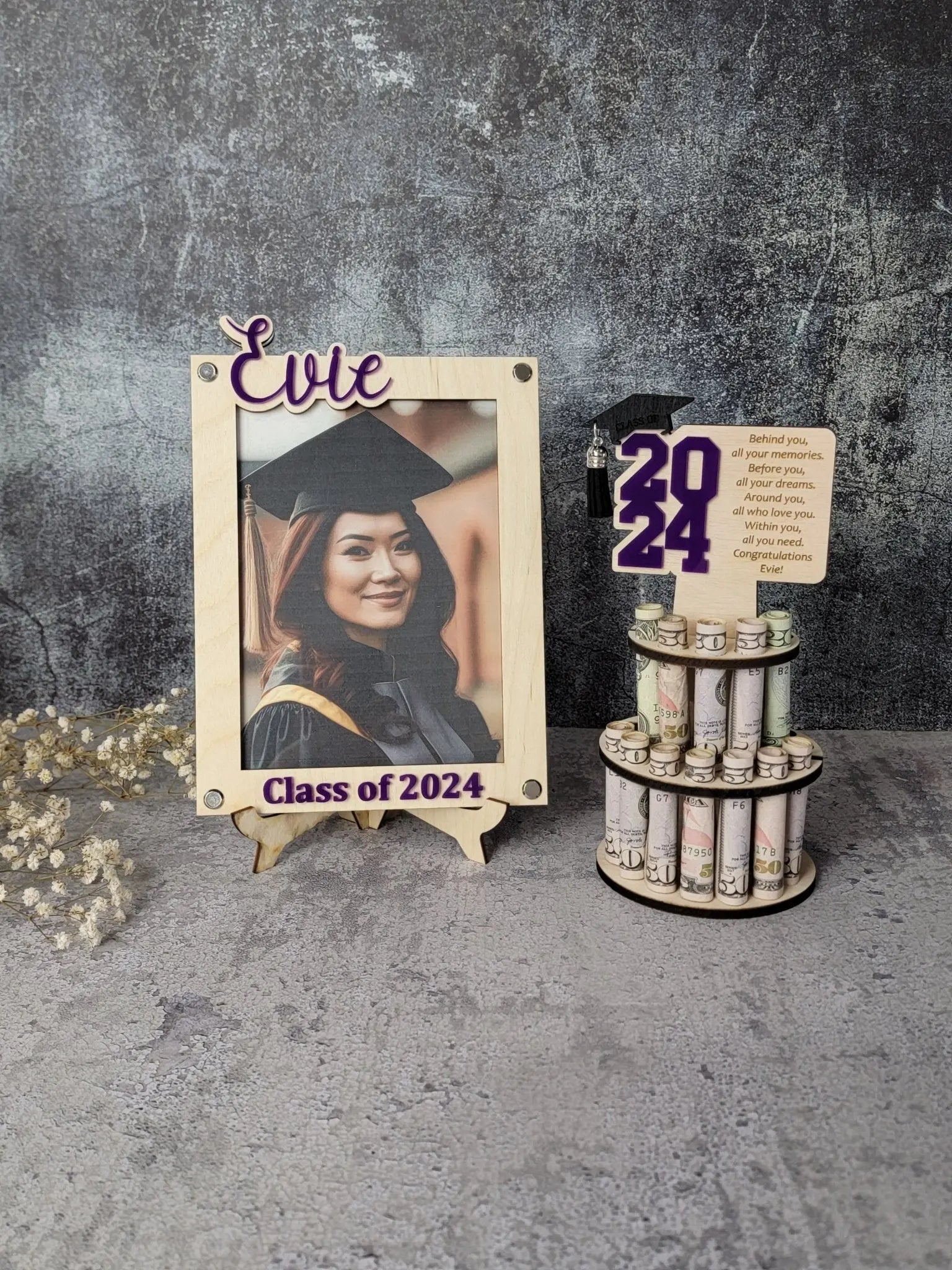 2026 Personalized Graduation Gift Money Holder and Personalized Graduation Picture Frame Combo by EverLee Creations, Southern home decor main product photo